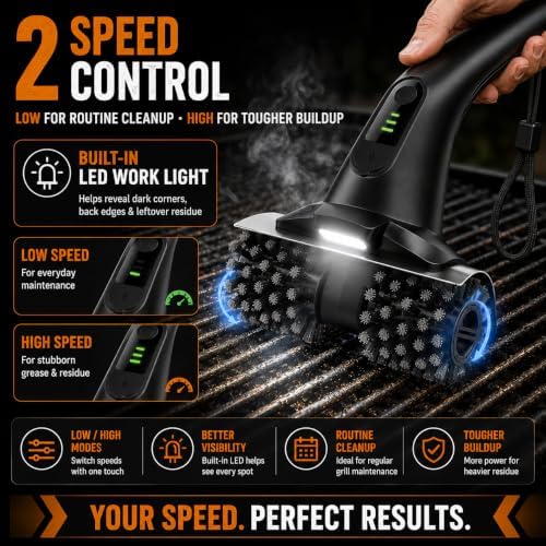 Electric Grill Brush for Outdoor Grill, Dual Roller BBQ Cleaner