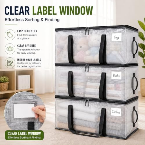 Moving Bags Heavy Duty Extra Large, 6 Pack Semi-Transparent Storage Bags with Zippers & Reinforced Handles, Waterproof Packing Bags for Moving, Moving Supplies for Clothes, College, Storage