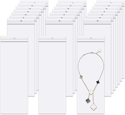 Long Jewelery Bags 3 x 8'' 100pcs Clear Zipper Reclosable Necklace Bags with Hang Hole Poly Zip Seal Storage Bags for Pa