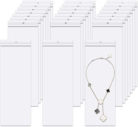 Long Jewelery Bags 3 x 8'' 100pcs Clear Zipper Reclosable Necklace Bags with Hang Hole Poly Zip Seal Storage Bags for Pa