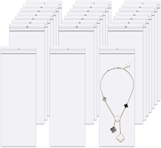 Long Jewelery Bags 3 x 8'' 100pcs Clear Zipper Reclosable Necklace Bags with Hang Hole Poly Zip Seal Storage Bags for Pa
