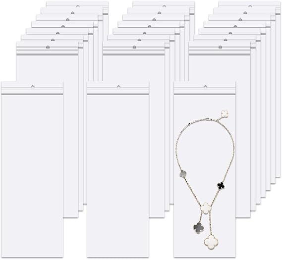 Long Jewelery Bags 3 x 8'' 100pcs Clear Zipper Reclosable Necklace Bags with Hang Hole Poly Zip Seal Storage Bags for Pa