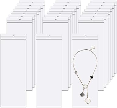 Long Jewelery Bags 3 x 8'' 100pcs Clear Zipper Reclosable Necklace Bags with Hang Hole Poly Zip Seal Storage Bags for Pa