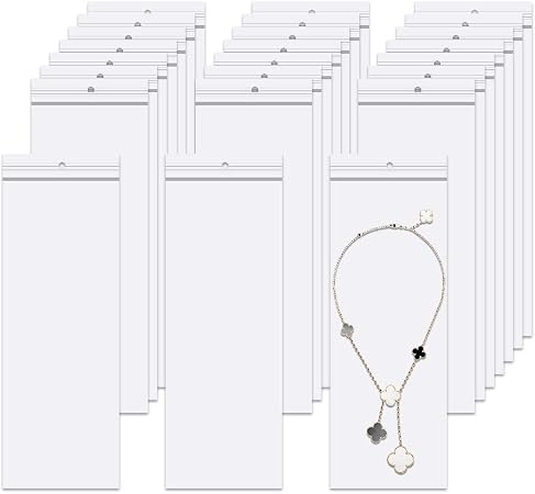 Long Jewelery Bags 3 x 8'' 100pcs Clear Zipper Reclosable Necklace Bags with Hang Hole Poly Zip Seal Storage Bags for Pa