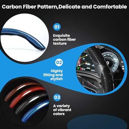 Carbon Fiber Steering Wheel Cover 3PCS Set – Anti-Slip, Scratch-Resistant, Universal Fit for 14–16 Inch Wheels – Interior Car Accessories for Cars, SUVs, Trucks (Black)