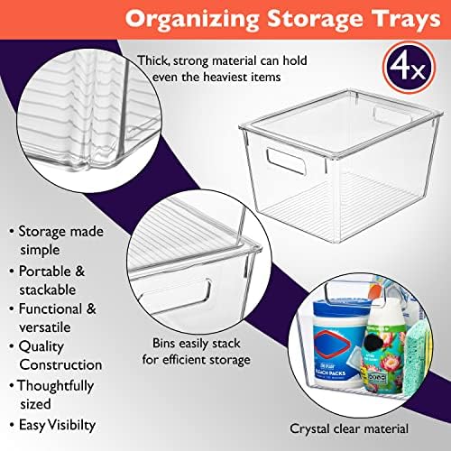 Storage Bin with Lid, Pantry & Desk Organizer, XL, 4 Pack