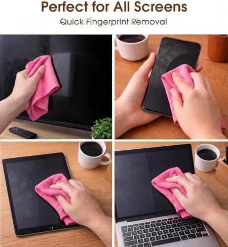Microfiber Cleaning Cloth Roll, 100 Pack - Tear-Away Microfiber Paper Towels, Lint-Free, Reusable, Washable for Kitchen, Car, Dishes, and Sensitive Surfaces (Pink)