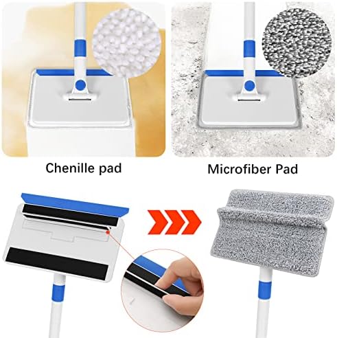 Baseboard Cleaner Tool with Handle, Wall Cleaner with Extendable Long Handle,Door Frame Cleaning Tool Including 4 Reusable Cleaning Pads. Quick Clean Baseboard Cleaning, Ceiling and Wall.