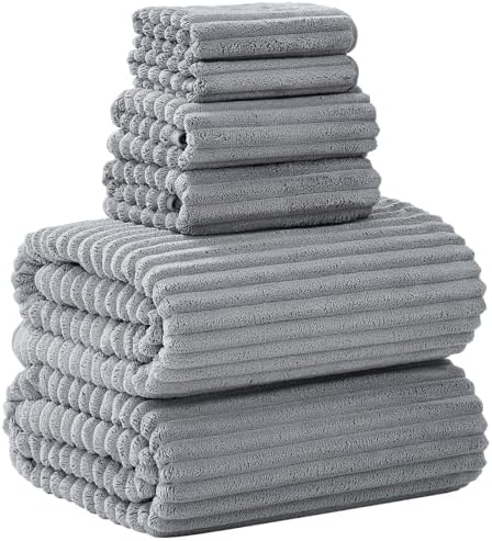 6 Piece Bath Towel Set, 40"x80" Oversized Bath Sheets, Grey​