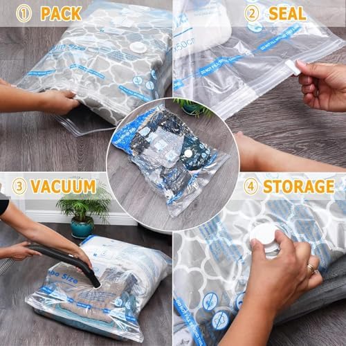 Vacuum Storage Bags, Space Saver Sealer Bags,Vacuum seal bags for clothing, Pillows, Comforters, Blankets, Bedding,Travel,12 Jumbo