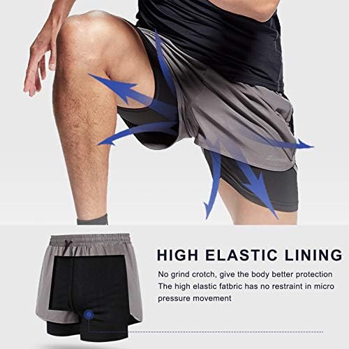 Mens 2 in 1 Running Shorts Workout Gym Athletic Shorts with Liner