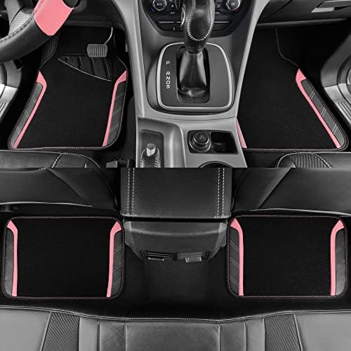 Microfiber Steering Wheel Cover and Waterproof Car Floor Mats,Leather Universal Car Combo Fit for 95% Truck,SUV,Cars,14.5-15inch Sporty Anti-Slip Safety Comfortable Design(Black and Pink)