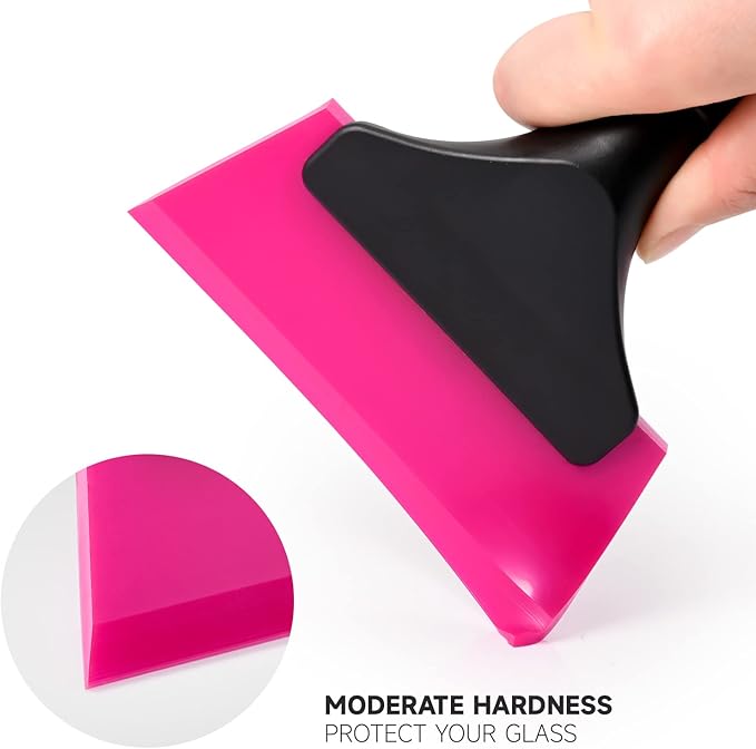 FOSHIO Small Squeegee with 5 Inch Pink Rubber Blade Mini Wiper Window Tinting Tools for Mirror Glass Window Cleaner with Non-Slip Handle
