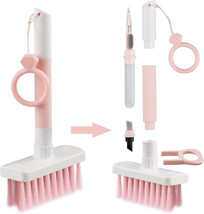 Soft Brush Keyboard Cleaner, Computer Cleaning Tool Kit, 7 in 1 Multipurpose Corner Slit Duster Keycap Puller and Soft Microfiber Brush for Bluetooth Headset Lego Airpods Laptop Camera Lens (Pink)