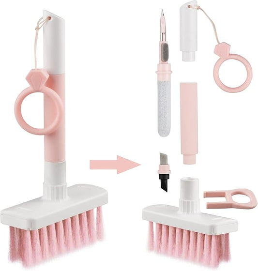 Soft Brush Keyboard Cleaner, Computer Cleaning Tool Kit, 7 in 1 Multipurpose Corner Slit Duster Keycap Puller and Soft Microfiber Brush for Bluetooth Headset Lego Airpods Laptop Camera Lens (Pink)