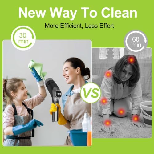 Electric Spin Scrubber - 10-in-1 Cordless Shower Scrubber & Cleaning Brush with Extendable Handle, 42 in-lbs Ultra High Torque, 2 Speeds, IPX7, LED Display, Smart AI Chip, for Bathroom, Kitchen