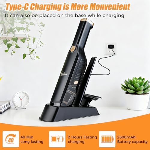 Handheld Vacuum Cordless,15KPA Vacuum with Storage Dock,Black