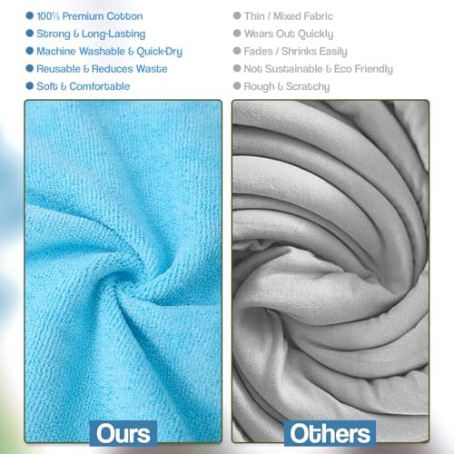Microfiber Cleaning Cloth 12 Pack, 12x12 Inch Lint Free Streak Free Towels, Ultra Absorbent Cleaning Rags for Cars, Auto Detailing, Kitchen & Windows (12, Blue)