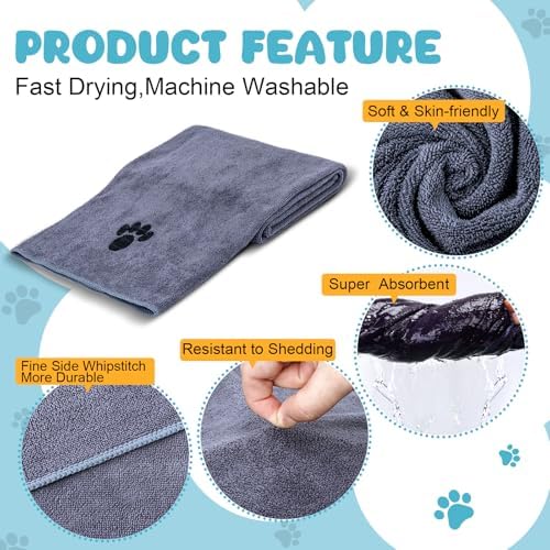 6 Pack Microfiber Dog Towels for Drying Dogs, Super Absorbent and Soft