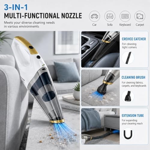 Handheld Vacuum Cordless, Car Vacuum Portable Cordless with LED Light