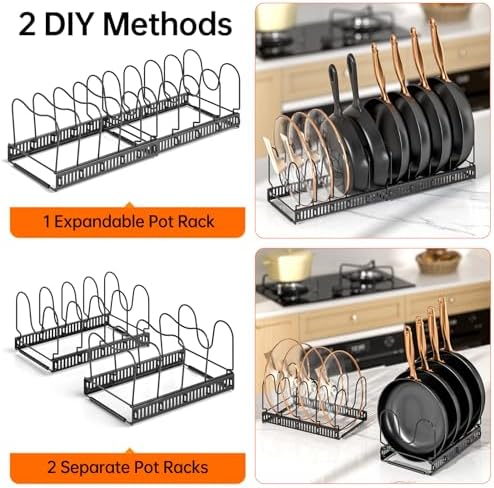 Expandable Pot Pan Lid Organizers inside Cabinet, 10 Divider-Black