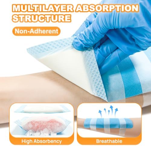Super Absorbent Wound Dressing 4" x 8", 10 Pack, Non-Adhesive Pads