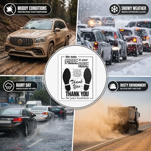 120Pcs Paper Floor Mats for Cars Large 20.5" x 16.1" Disposable White Automotive Floor Mats Waterproof Heavy Duty Waterproof Auto Mats Thank You Mats for Car Detailing & Car Washes