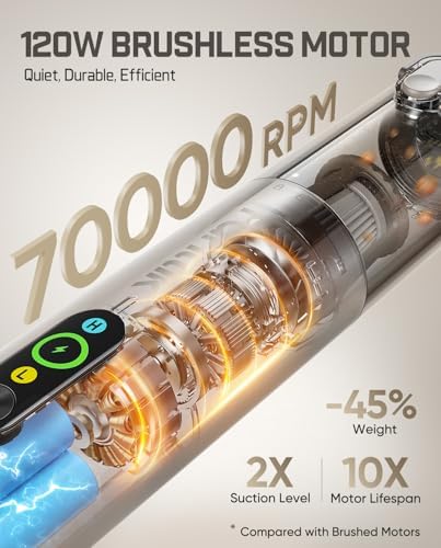 Slim V10 Ultra Cordless Car Vacuum, 4-in-1 Portable Mini Vacuum with 19kPa Suction, Freely Combinable Accessories, 2 Suction Modes, Handheld Vac for Car, Small Jobs, Keyboard, Office (Brown)