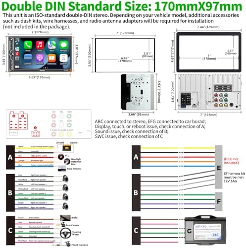 [QLED Screen Upgrade] 7" Double Din Car Stereo with Dash Cam, Wireless Apple CarPlay and Android Auto, Bluetooth, 240W 4.2-Channel Audio Output, MirrorLink, Backup Camera, AM/FM Car Radio