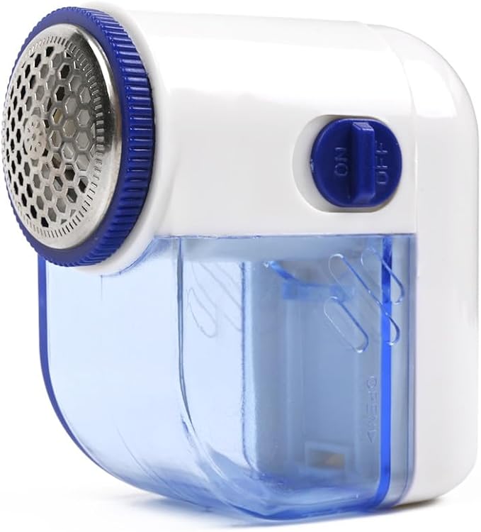 Fabric Shaver, Lint Remover for Clothes, Electric Lint Shaver with 3-Leaf Blades, Battery Operated, Remove Clothes Fuzz, Lint Balls, Pills, Blue and White