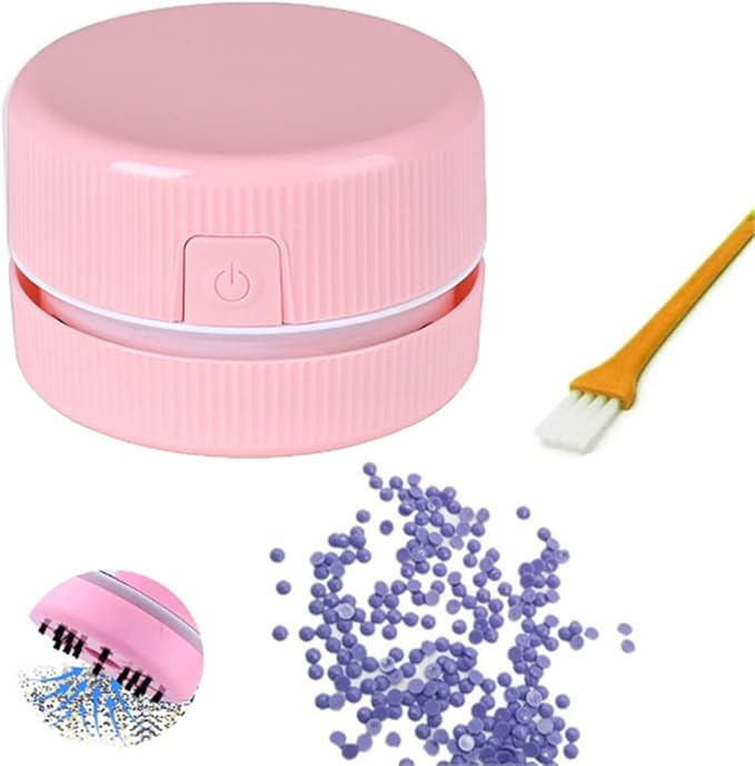 Huacan Diamond Painting Accessories Vacuum Cleaner Mini Desktop Sweeper Organizer Stray Drill Clean Diamond Art,Pink
