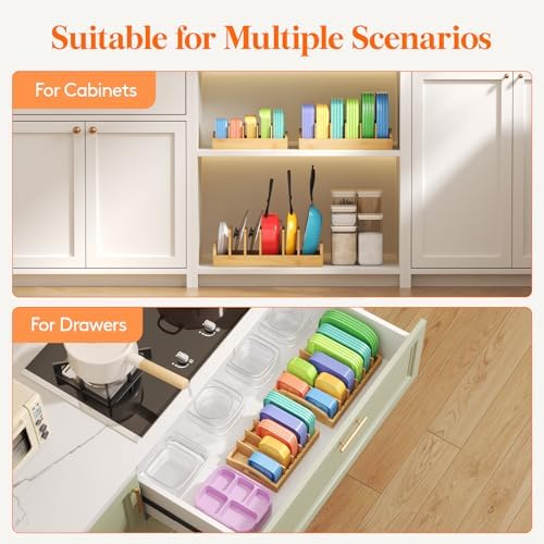 Premium Bamboo Lid Organizers for Inside Cabinet with 5 Sections