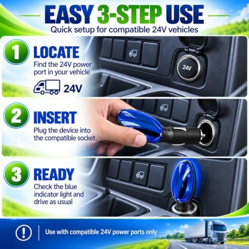 Fuel Sync Car Accessory 2 Pack, 24V Plug-In Fuel Sync Device with Blue Indicator, Compact Vehicle Power Socket Accessory for Compatible Trucks, SUVs, Vans and Cars