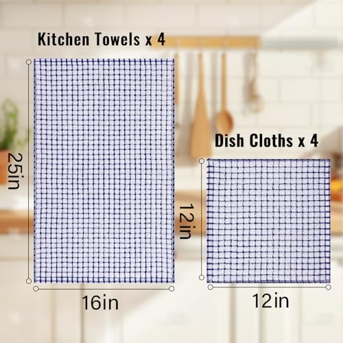 Cotton Terry Kitchen Towels and Dishcloths Set of 8, Mixed Color