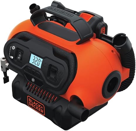 BLACK+DECKER Tire Inflator Portable Air Compressor, Air Pump for Inflatables, 3 Modes: Electric Outlet, 12V Car Adapter 