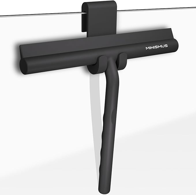 Minismus Shower Squeegee with Hook - Silicone Window Wiper - Shower Squeegee for Glass Doors - Glass Squeegee Bathroom Shower - Window Squeege (8.25 Inches, Black)