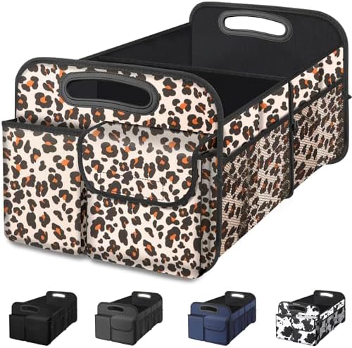 Car Trunk Organizer, Trunk Storage Organizer with Large Capacity Waterproof Collapsible Trunk Organizer for Car Suv/Jeep/Sedan (Leopard Print, Standard)