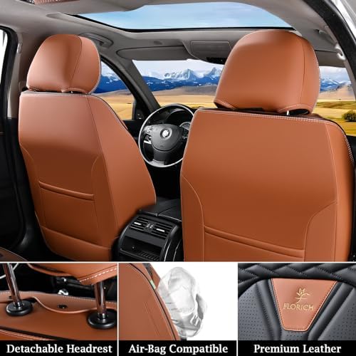 Leather Seat Covers, Seat Covers Full Set, Car Seat Protectors 5 Seats,Automotive Seat Covers Fit for Most Cars Trucks-Brown&Black