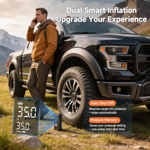Tire Inflator Portable Air Compressor,Dual Power-3*2000mAh &12V DC