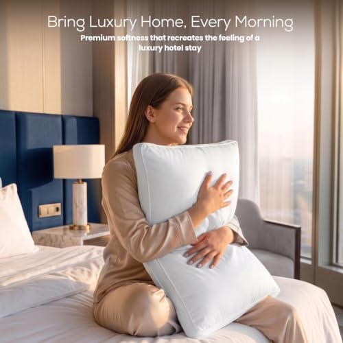Gusset Bed Pillow, Hotel Pillows Queen Size Set of 2, White