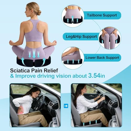 Car Seat Cushion - Premium Gel & Memory Foam Office Chair Cushions for Back,Sciatica,Coccyx,Tailbone Pain Relief, Driver Pillow for Auto, Gaming,Desk, Wheelchair,Truck (Black)