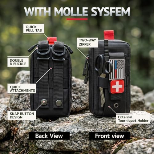 IFAK Trauma First Aid Kit with Tourniquet, Compact Bleeding Control Kit MOLLE Pouch and Wound Care Supplies for Car, Hiking, Range and Outdoor