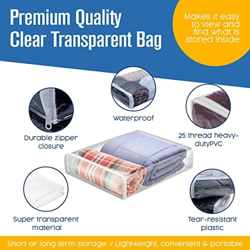 Sweater Storage Bags, Clear Zippered Vinyl Organizer, 18 x 15 x 4 IN, 5 PK