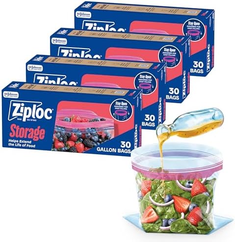 Gallon Food Storage Bags, 120 Total Bags (30 Count, 4-Pack)