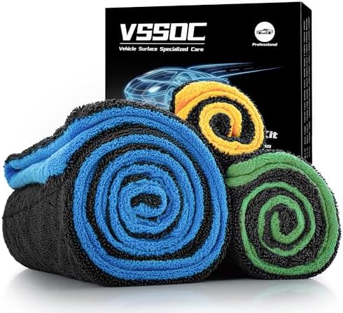 3-Pack Color-Coded Car Drying Towel Set 48"x24" Oversized Microfiber
