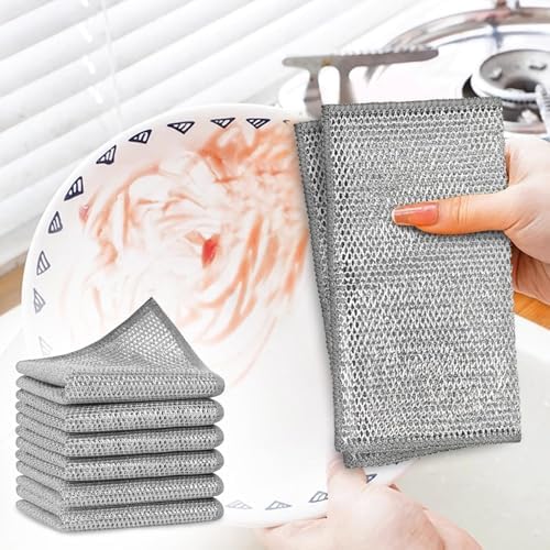 Double-Layer Steel Wire Cleaning Cloth - Non-Scratch Wire Dishcloth Rag Heavy Duty Scrub Pads Multi-Purpose Silver Mesh Scouring Pads for Dishes, Pots, Pans (20PCS)