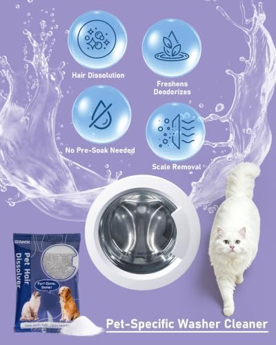 Pet Hair Dissolver for Washing Machine, 12 Sachets - Pet Hair Remover for Laundry, Washing Machine Cleaner Pet Hair, Dissolves Dog & Cat Hair and Fur in Washer