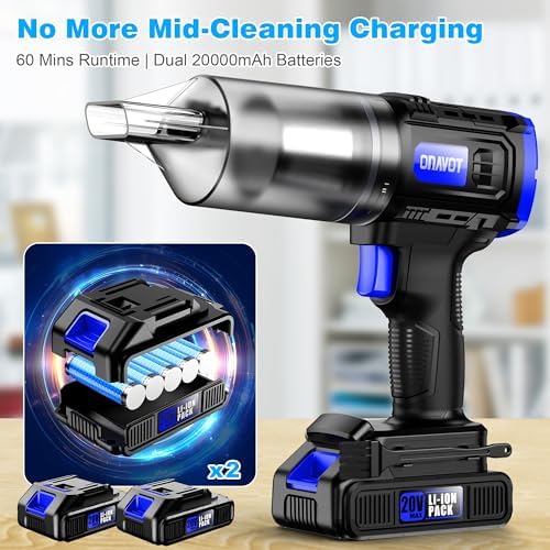 Car Vacuum Cordless, 35000PA Strong Suction Handheld Vacuum with 2 Detachable Batteries, 60Min Runtime Portable Vacuum Cleaner for Car Detailing, Pet Hair, Home Couch & Office, 350ML XL Dust Cup