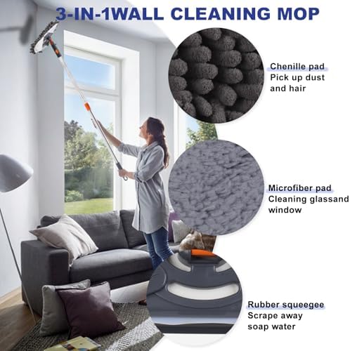 Wall Cleaner Mop, 79-Inch Handle, Baseboard Dust Mop Tool, 6 Pads