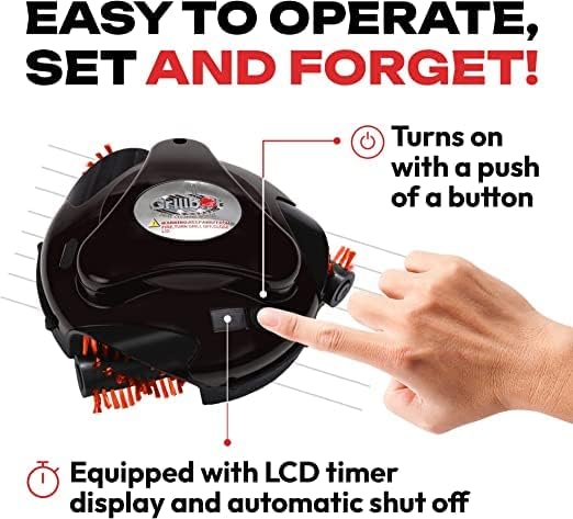Grillbot Automatic Grill Cleaning Robot with Nylon Brushes, Electric BBQ Cleaner Brush with Motorized Power, Cordless Rechargeable Grill Scrubber for Outdoor Grills (Black)